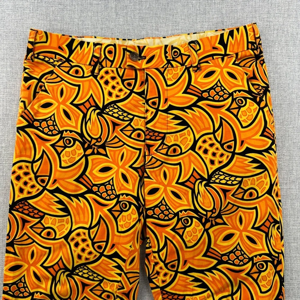 Loudmouth Fairway Chirp Golf Pants Men 32x32 Orange Yellow Abstract Floral Retro